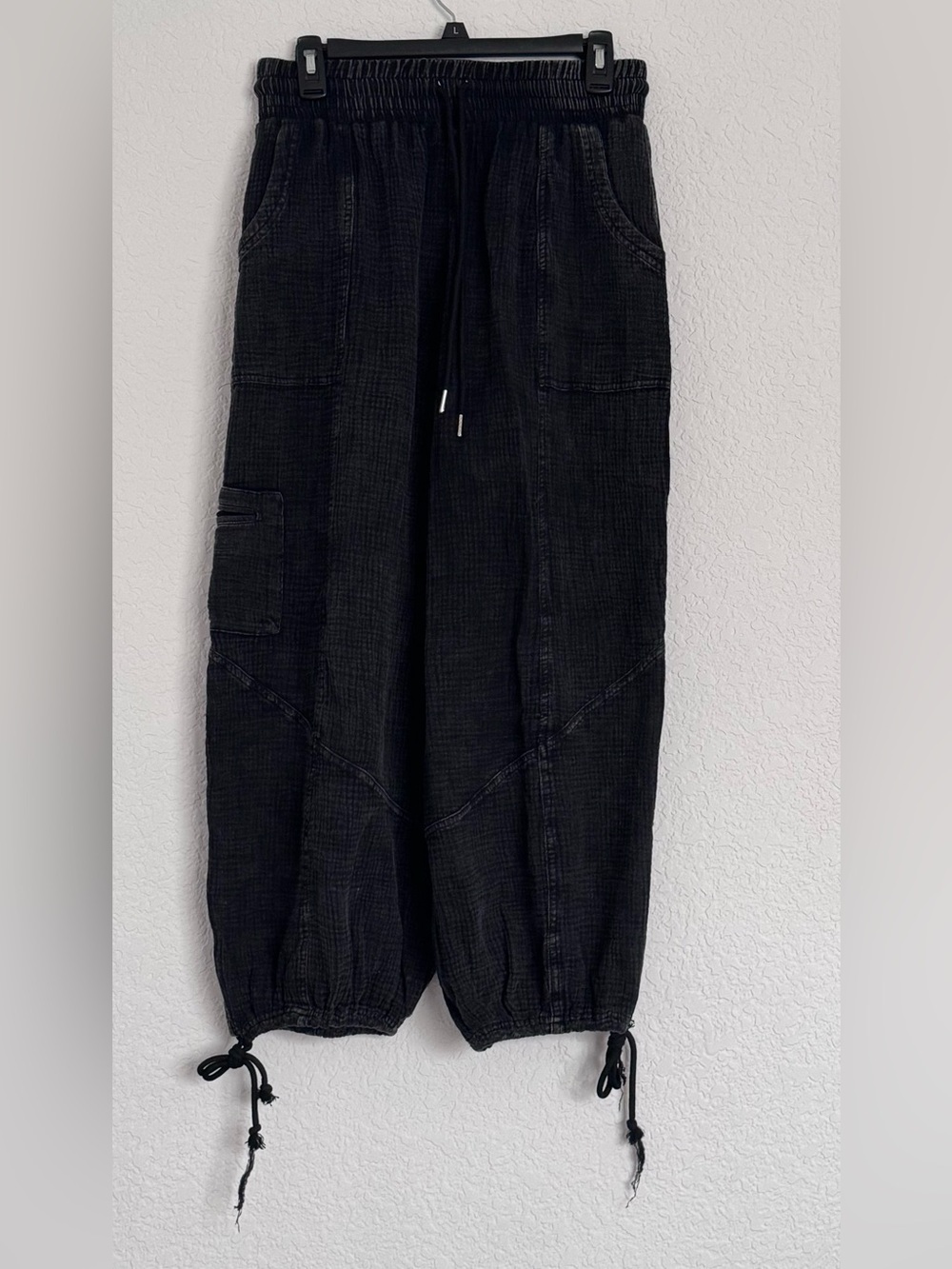 Blue Velvet Black Cargo Drawstring Utility Joggers Women
